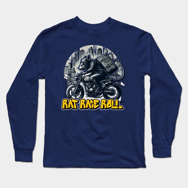Rat Riding Motorcycle Rat Race Roll Rat Ride Motorcycle Long Sleeve T-Shirt by SmartStyle Gallery